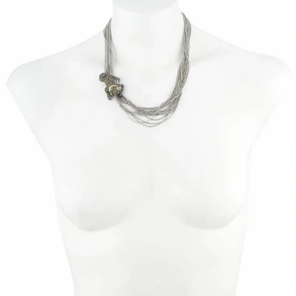Alexis Bittar Asymmetrical Crystal Frog Draped Multi Strand Ball Chain Necklace - Picture 8 of 14